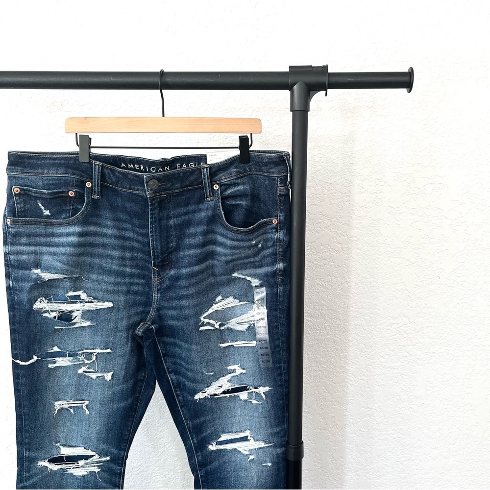 NEW American Eagle AirFlex+ Ultrasoft Skinny Ripped Dark Wash Jean Men’s 40x30